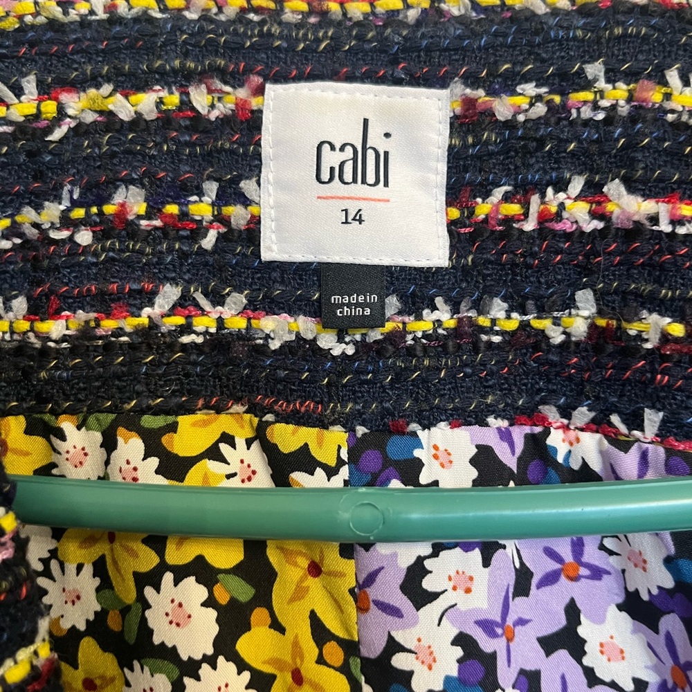 CAbi Navy Tweed Jacket with Yellow & Purple Floral Lining